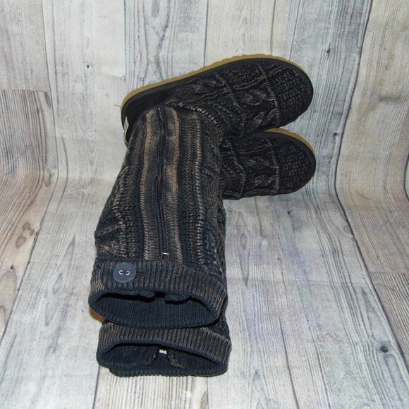 UGG Classic Knit Patchwork Black Tall Side Zip Boots Womens Size 7 - Picture 6 of 8